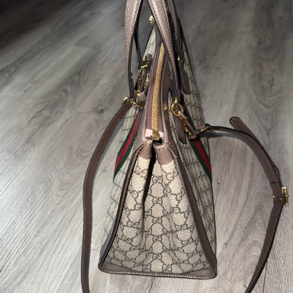 Gucci Beige and Brown Satchel with Red and Green Stripe - Picture 2 of 4